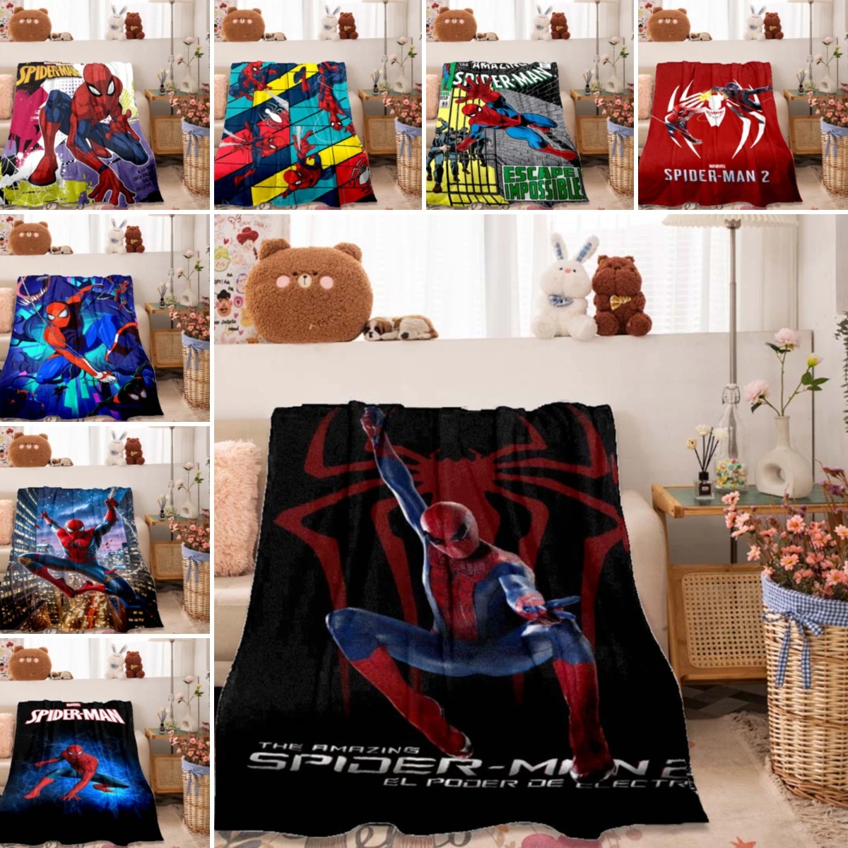 Soft and comfortable spider-themed flannel blanket, multi-color digital printing, suitable for beds, sofas, and various other oc