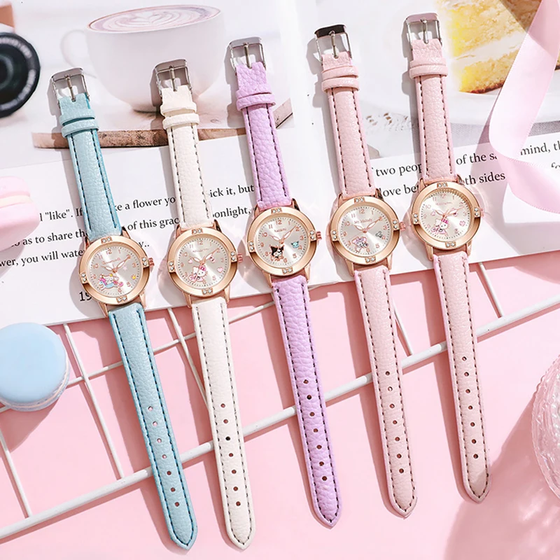 Sanrio Hello Kitty Watch Kawaii Kuromi Quartz Casual Fashion Melody WristWatch Bestie Gift Kid Girl Children Birthday Gift