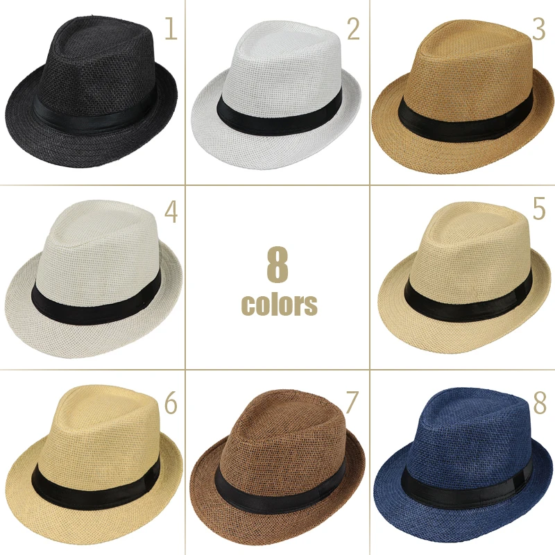 Unisex Summer Straw Fedora Hat Cuban Sun Cap Panama Short Brim 54/58CM Adult Children British Style Outdoor Beach Straw Hat