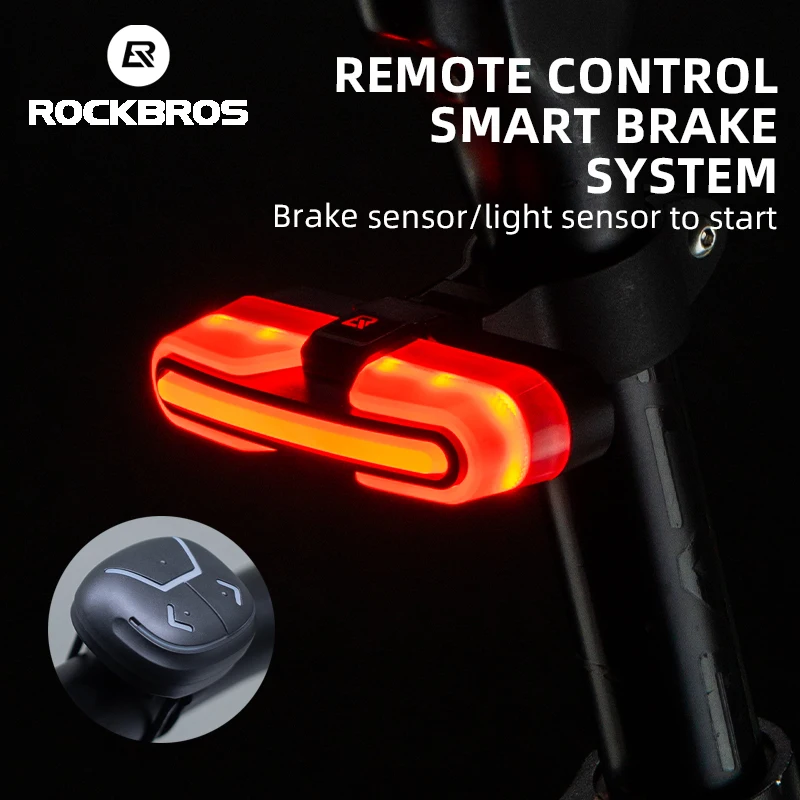 ROCKBROS Bicycle Smart Rear Light Brake Sensor Type-C Rechargeable Remote Control Cycling Tail Light Bike Light Bike Accessories