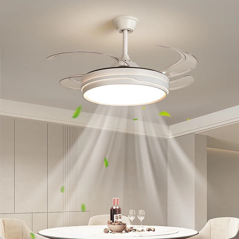 Modern Simple Bedroom Fan Light Silent Variable Frequency Ceiling Fan Light Living Room Lights Full Spectrum Invisible Fan Light