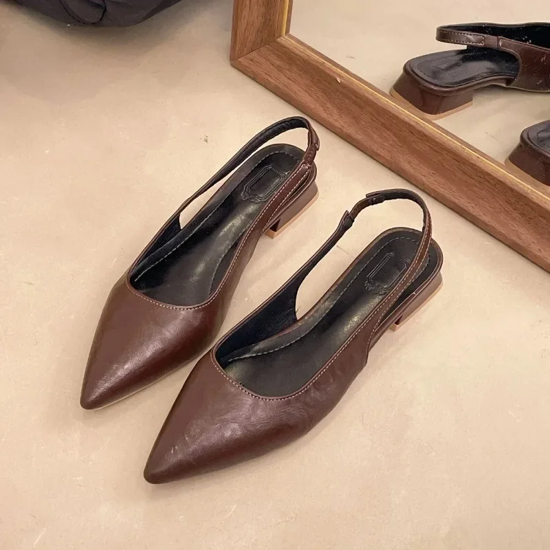 

Women's Genuine Leather Pointed Toe Slingback Slip-on Flats Sandals Soft Comfortable Casual Female Summer Daily Footwear Shoes