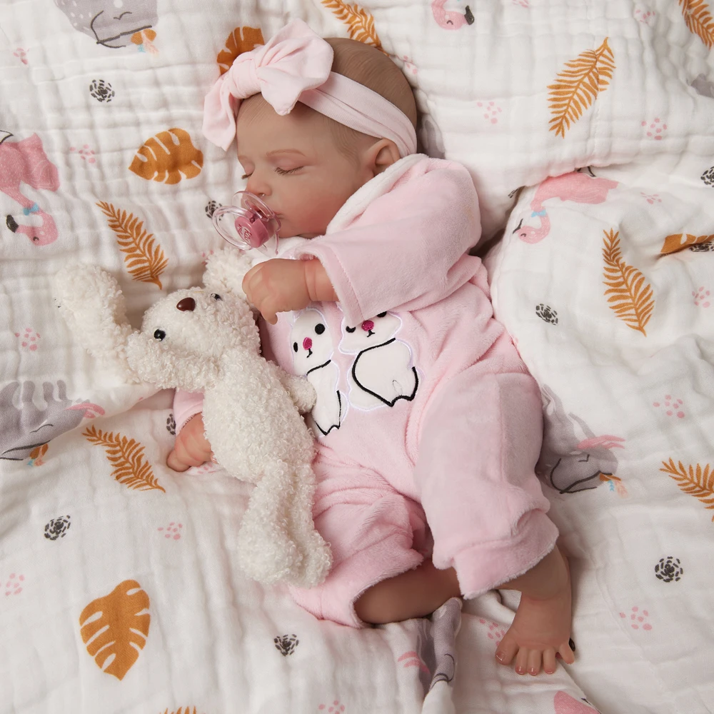 49CM Finished Painted Bebe Reborn Doll Rosalie Newborn Sleeping Doll Soft Hand-Drawing Hair 3D Skin Tone Visible Veins