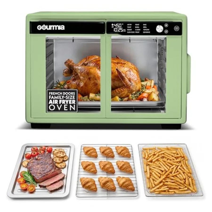 French Door Air Fryer Oven - 37 Qt Large Capacity Convection Toaster Oven, FryForce 360°, Digital Display, 12 Cooking Presets,