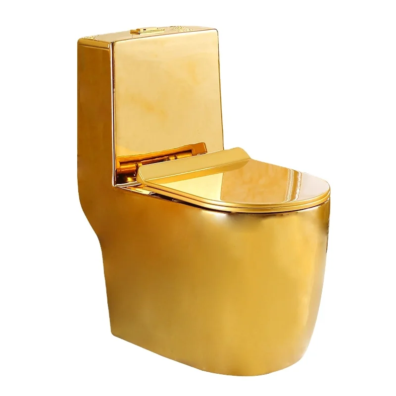 Royal Luxury Modern WC Toilet Set Sanitary Ware Gold Bathroom Electroplated Ceramic Dual-Flush Siphonic S-Trap Drainage For Home