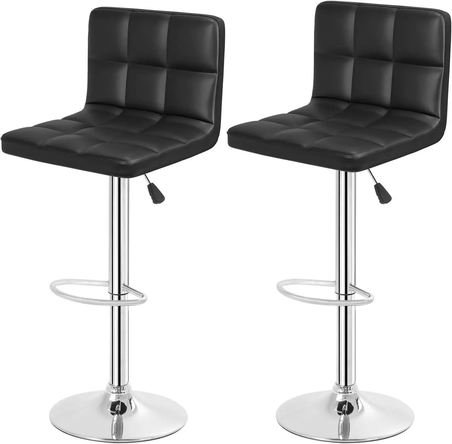 

Set of 2 Adjustable PU Leather Swivel Bar Stools with Back and Footrest for Kitchen, Bar, and Dining Room