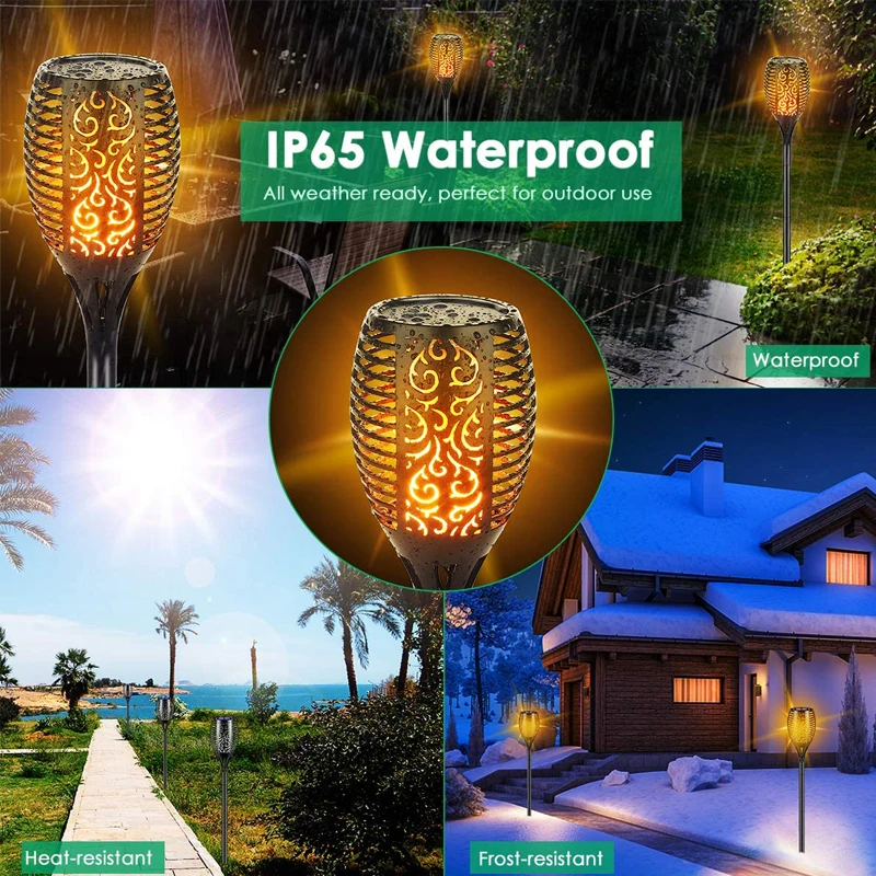 100LED słonecznego wystrój ogrodu latarka migający płomień IP65 wodoodporna oświetlenie trawnika na Patio na świeżym powietrzu ścieżka — zdjęcie 6