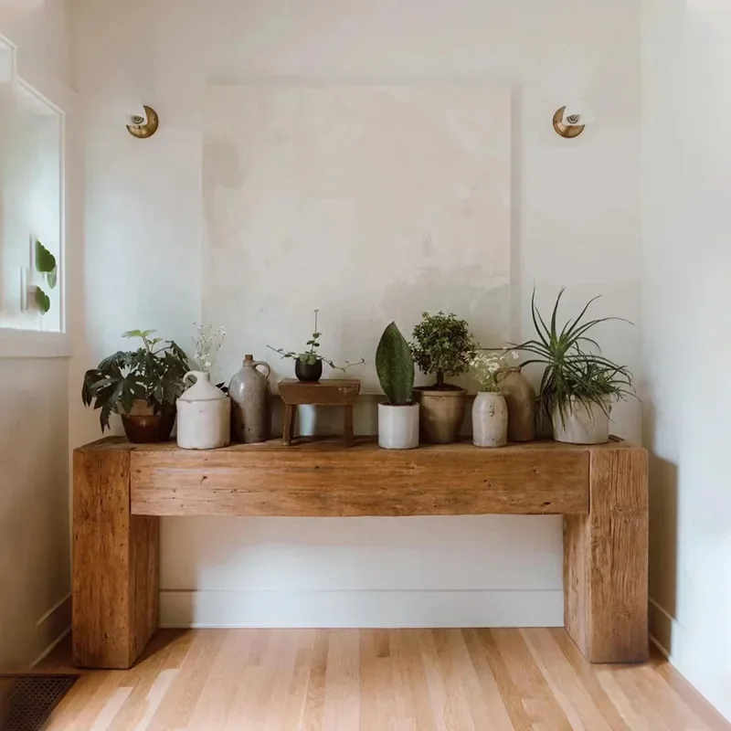 minimalist log entrance table retro old solid wood corridor case living room B & B wall decoration