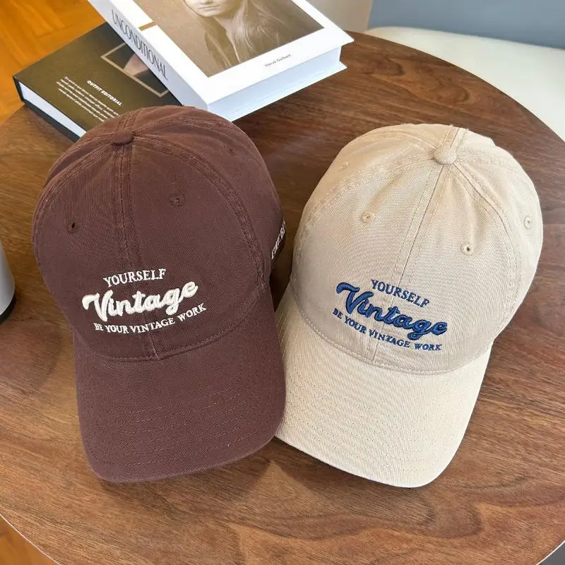 1 Stück 3D-Buchstaben-Design Baseballkappe Vintage Braun Entenschnabelmütze für Damen und Herren Sommer Streetwear Trucker-Mütze – Detail 1