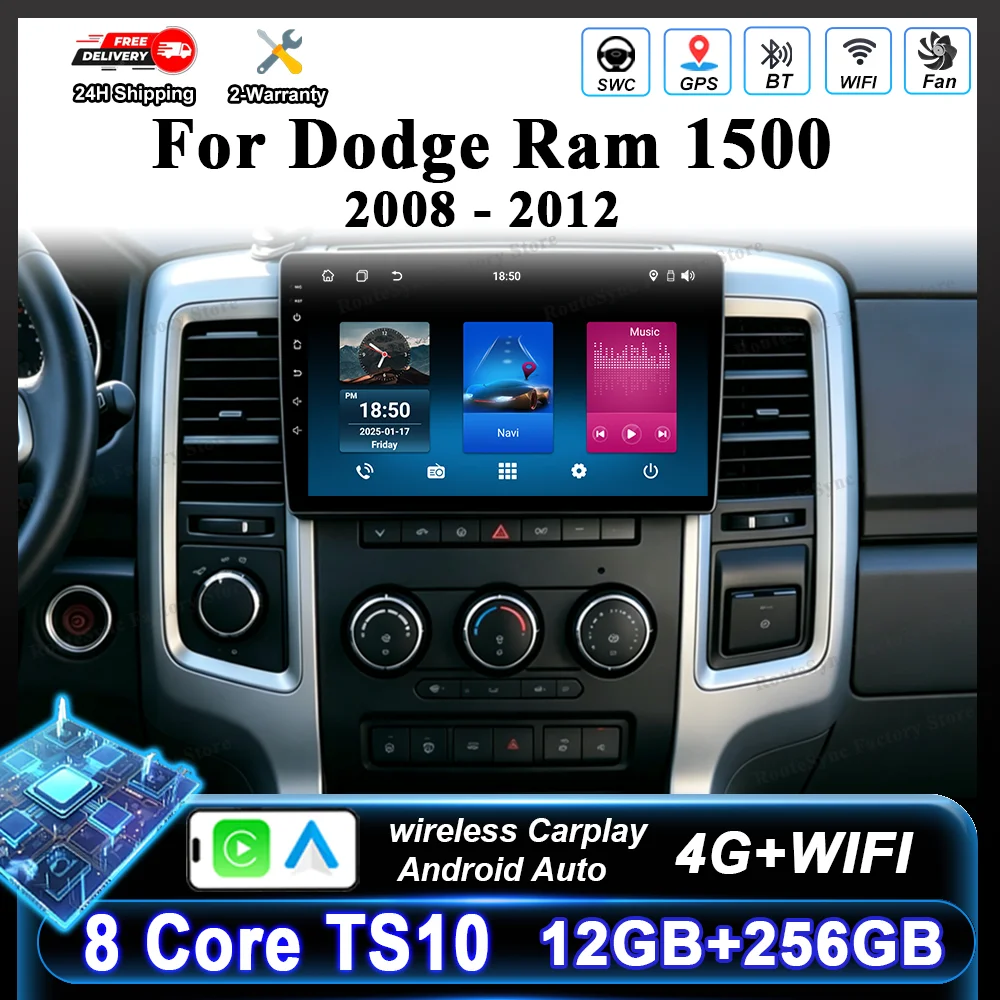 Android 16 Carplay para Dodge Ram 1500 2008 2009 2010 2011 2012 Radio de Auto Reproductor Multimedia de Video Pantalla Táctil Accesorios para Auto 1