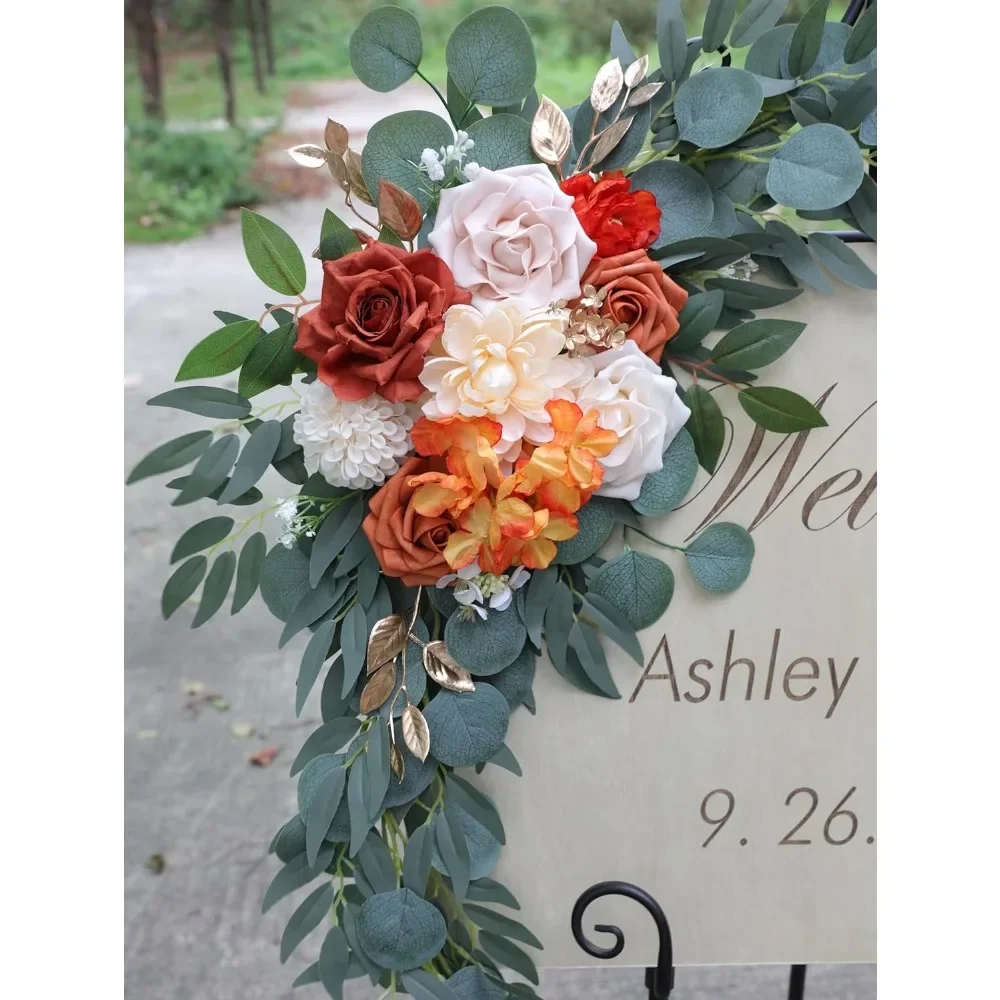 زهور قوس الزفاف من بوناتيا (عبوة من 2)، زهور زفاف برتقالية محروقة صناعية لتزيين علامات الترحيب في الزفاف و