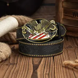 A men's and women's casual retro belt Western style! PU leather belt with metal buckle, suitable for daily work wear