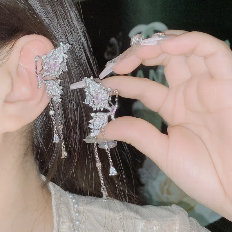 

MDLOriginal super fairy butterfly tassel earrings female without ear holes earrings new niche senior sense of ear bone clip