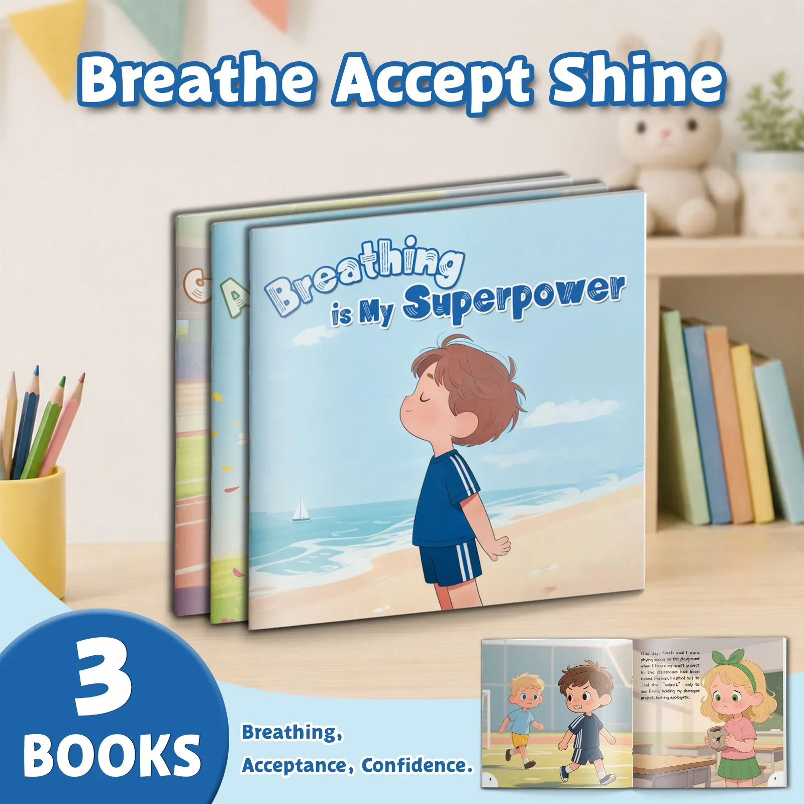 3-Book Social-Emotional Learning Picture Book Set for Kids: Breathing Is My Superpower, Acceptance Is My Superpower