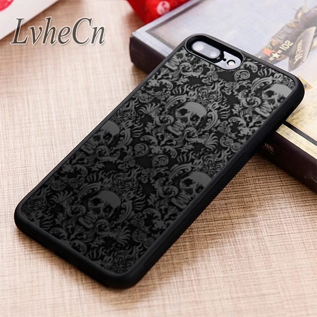 LvheCn Gothic Skull Alternative Scroll Pattern phone Case For iPhone 16 15 14 11 12 13 Pro XR XS MAX Plus coque