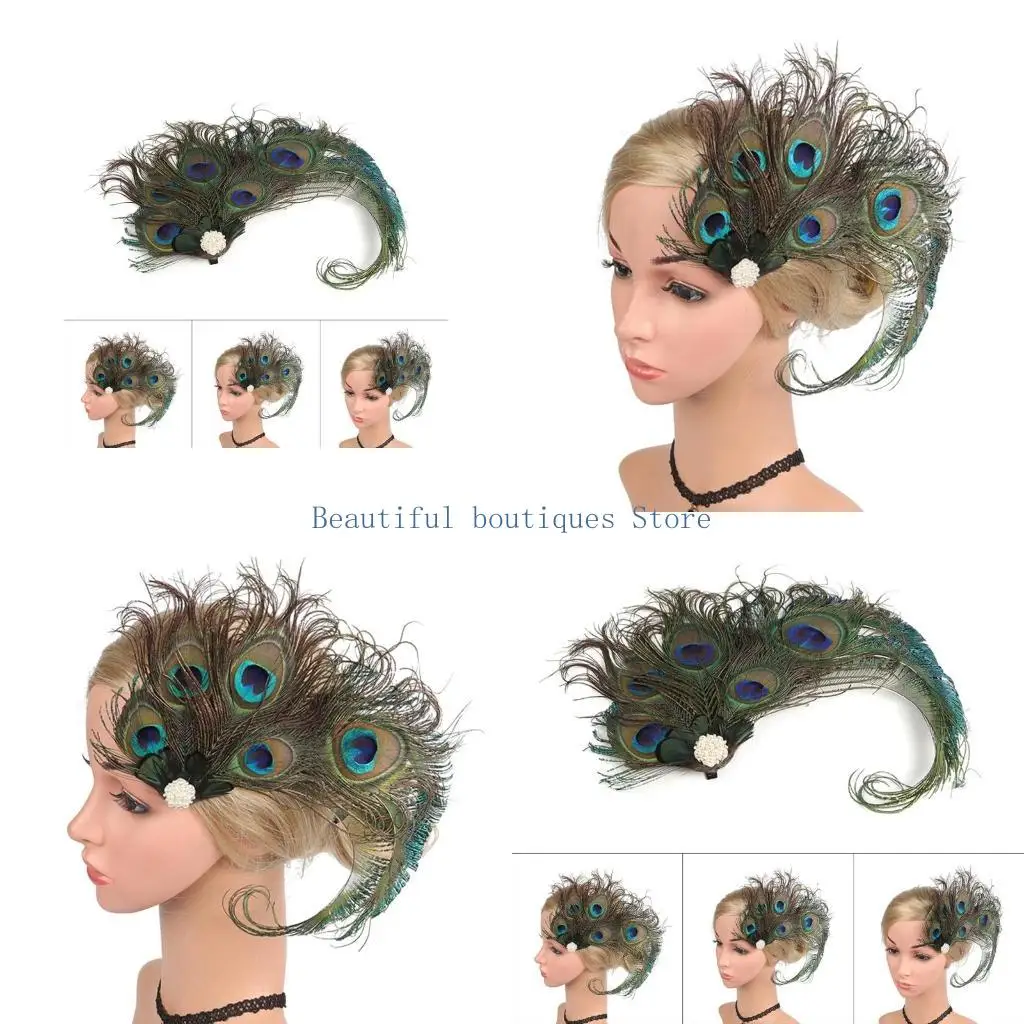 

U4LF Заколка для волос с перьями павлина Заколка для волос с перьями павлина Заколка для волос с перьями павлина Головной убор с