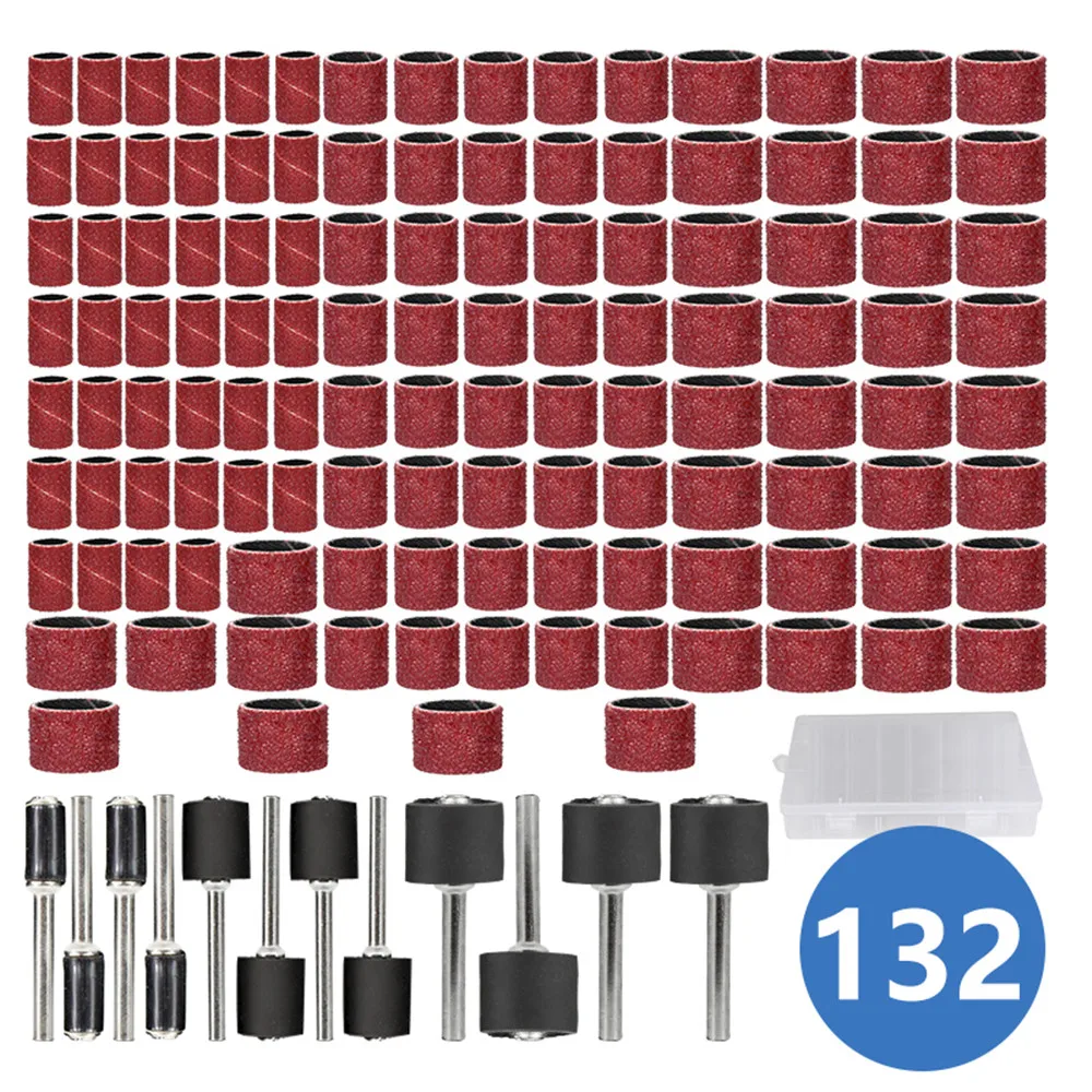 Abrasive Tools Sanding Bands Set 132pcs 1/4 3/8 1/2 Inch  Drum  With  Mandrels For Dremel Rotary Tool