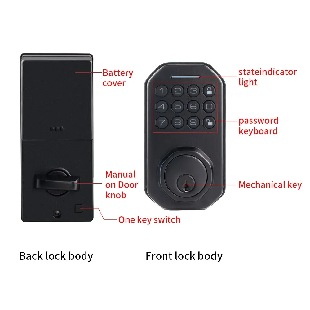 Tuya Wifi Black Smart Door Lock Anti-static Keypad Digital Password Mechanical Key Security Home Electronic Auto Lock