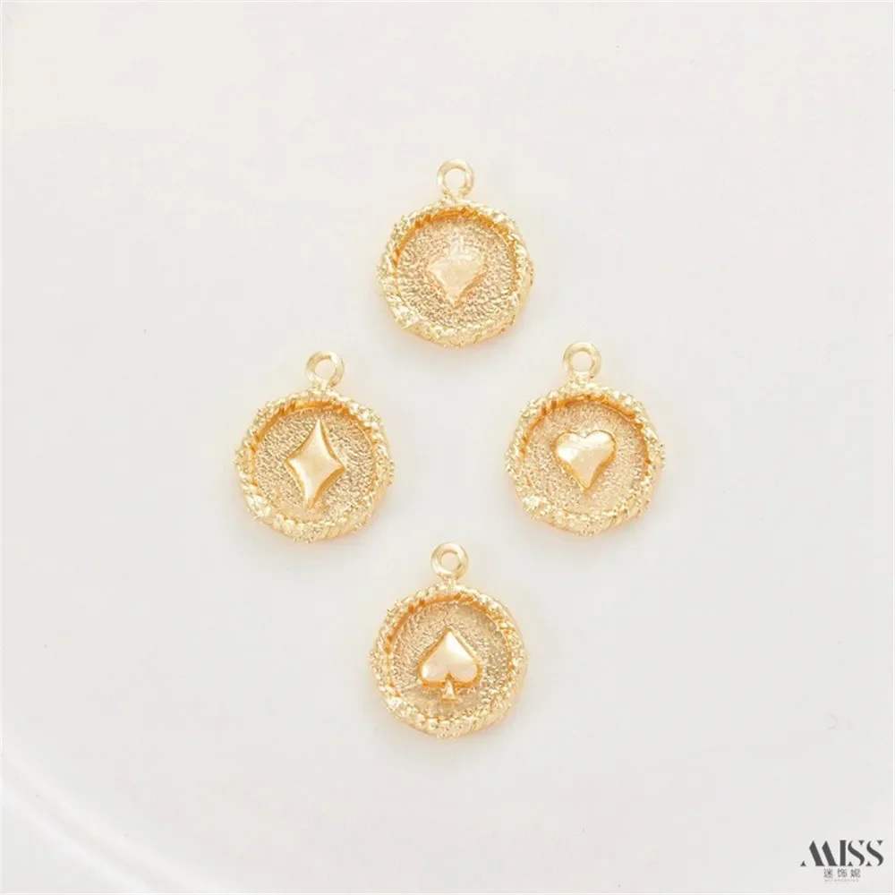 14K Gold-wrapped Spades Hearts Square Plum Blossom Poker Graphic Pendant DIY Bracelet Necklace Hanging Jewelry Accessories