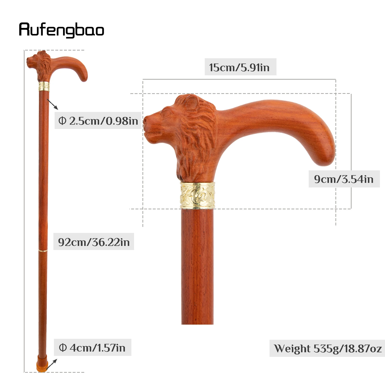 Brown Red Lion Wooden Fashion Stick Decorative Vampire Wood Cane Halloween Mace Wand Crosier 92cm  Performance Stage Cane