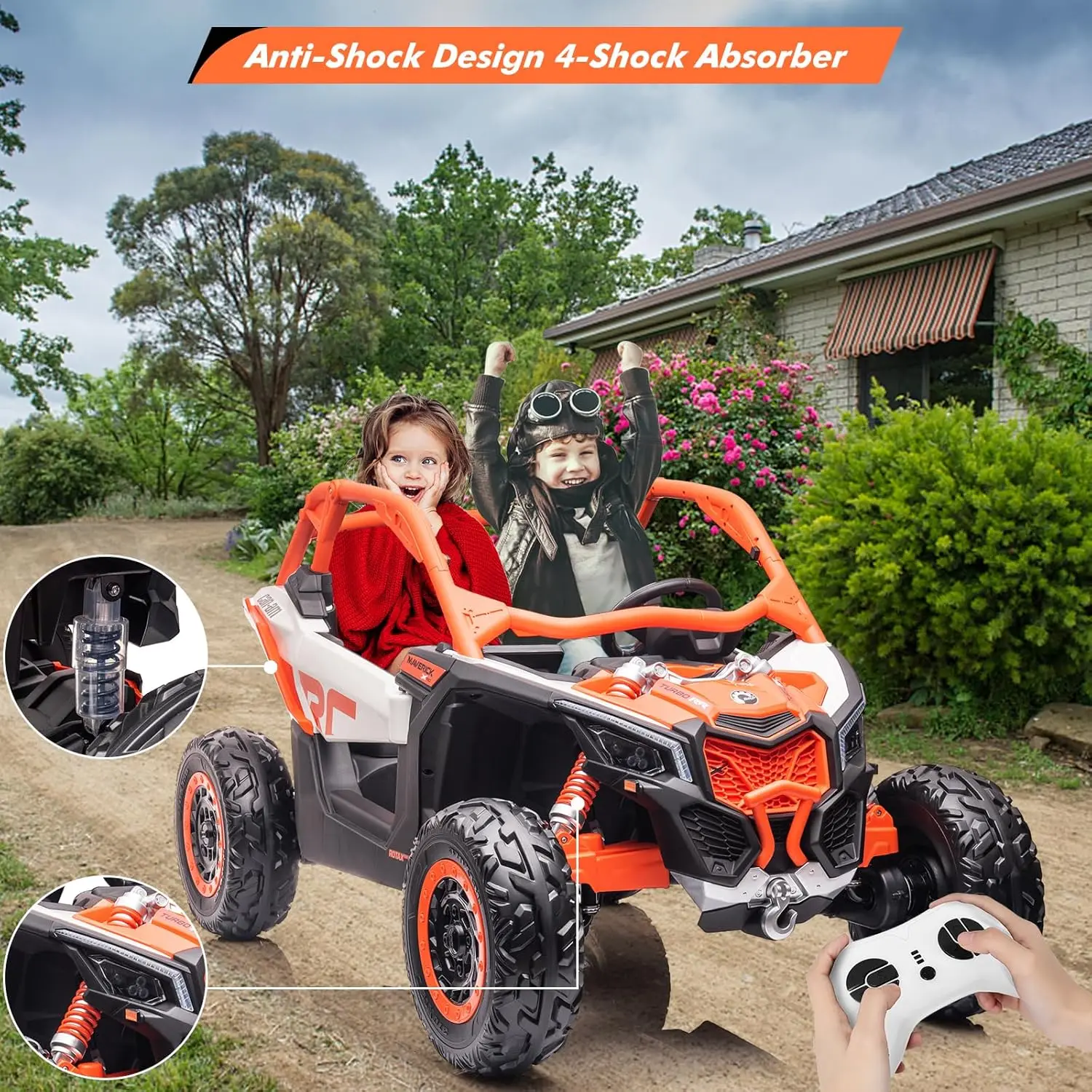 2-Seater Ride-On UTV Car for Kids Electric Off-Road Truck w/Parent Remote Control 2 x 24V Max 130LBS Battery, 4 x 200W Motors