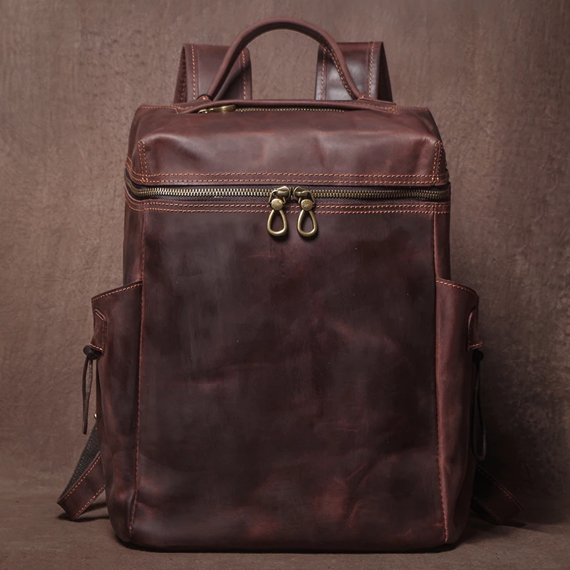 

GURO Men's Genuine Leather Backpack Vintage Fashion Women Weekend Travel Bags Luxury Natural Cowhide Schoolbag Office Laptop Bag