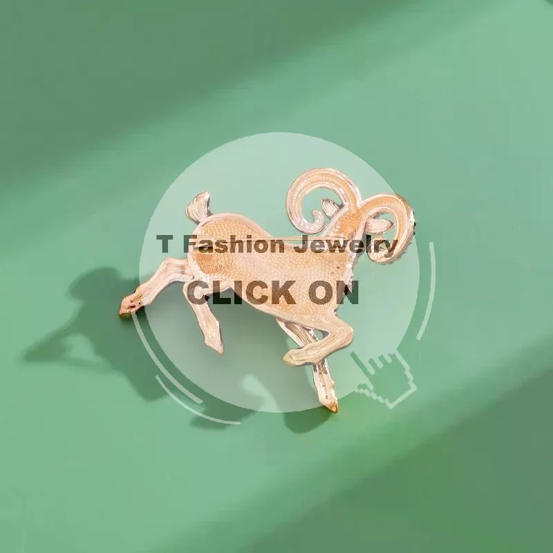 Cute Vintage Enamel Goat Brooch Shiny Rhinestone Animal Lapel Pin for Women Coat Scarf Wedding Guest Jewelry