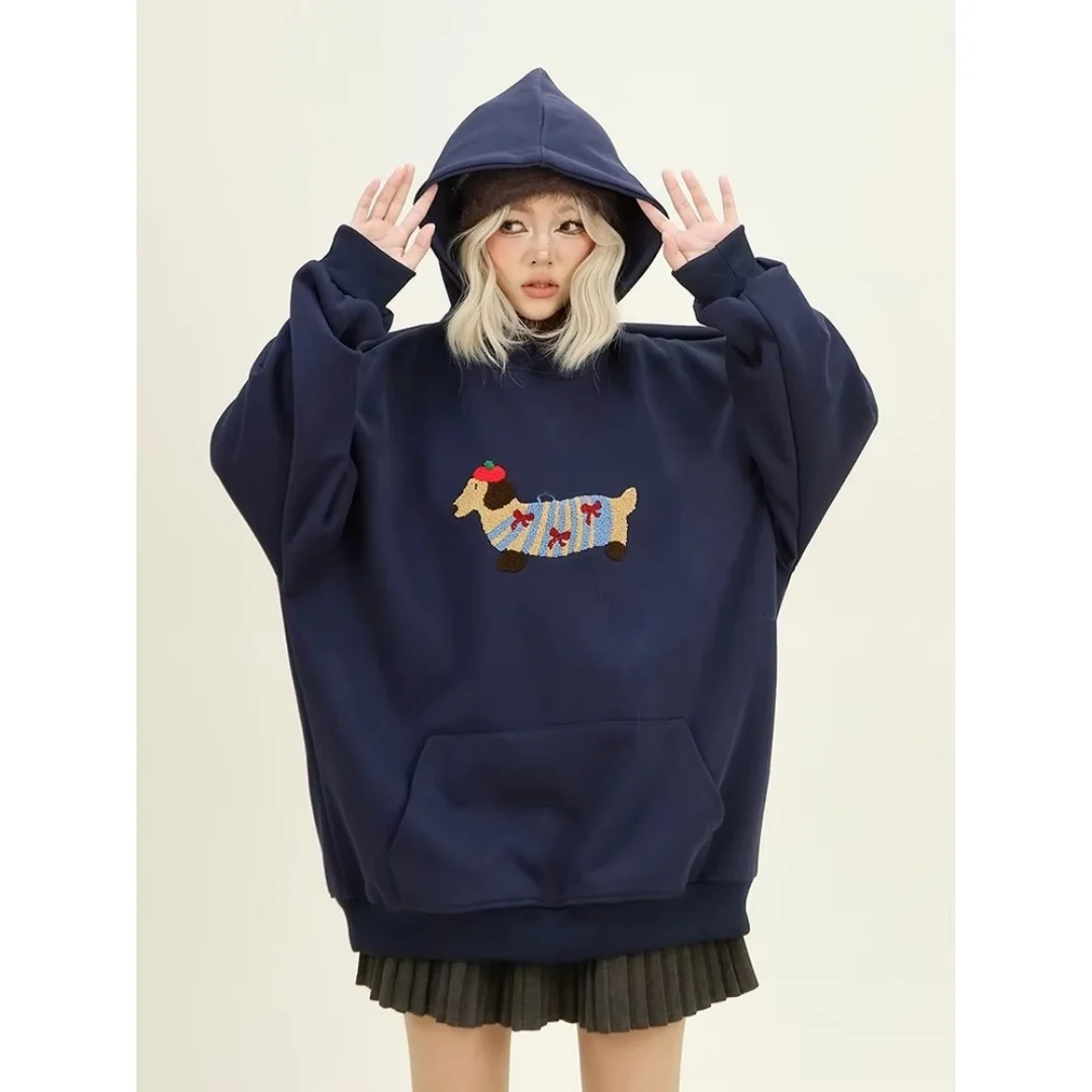 Niedlicher Hoodie mit Dackelmuster für Damen, Herbst, süßer Cartoon-Print, Kapuzenpullover für Streetwear, Alltags- und Freizeitoutfit – Detail 8