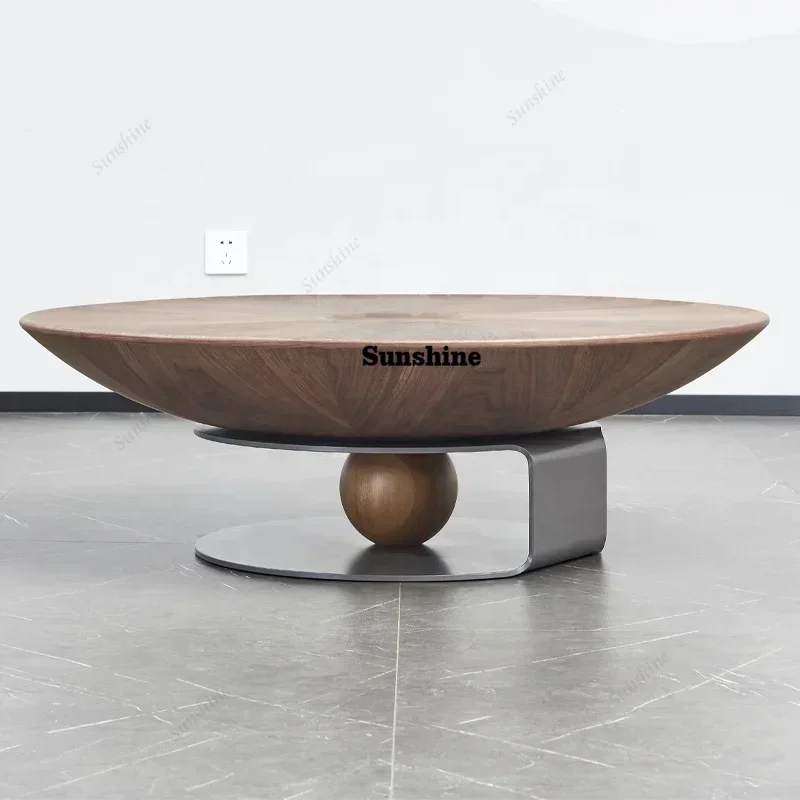 

Wooden Round Coffee Tables European Design, Elegant Modern Art Round Console Table Set, Unique Center Table FT