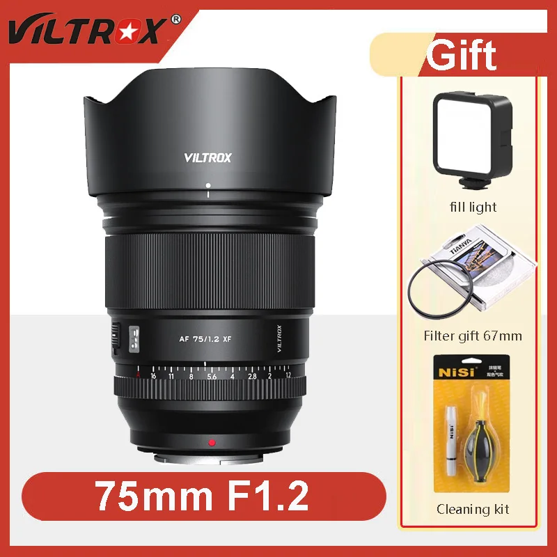 VILTROX 75mm F1.2 Fuji X Lens Auto Focus Large Aperture Portrait Lens APS-C for Fujifilm XF Fuji XF / Sony E / Nikon Z Cameras