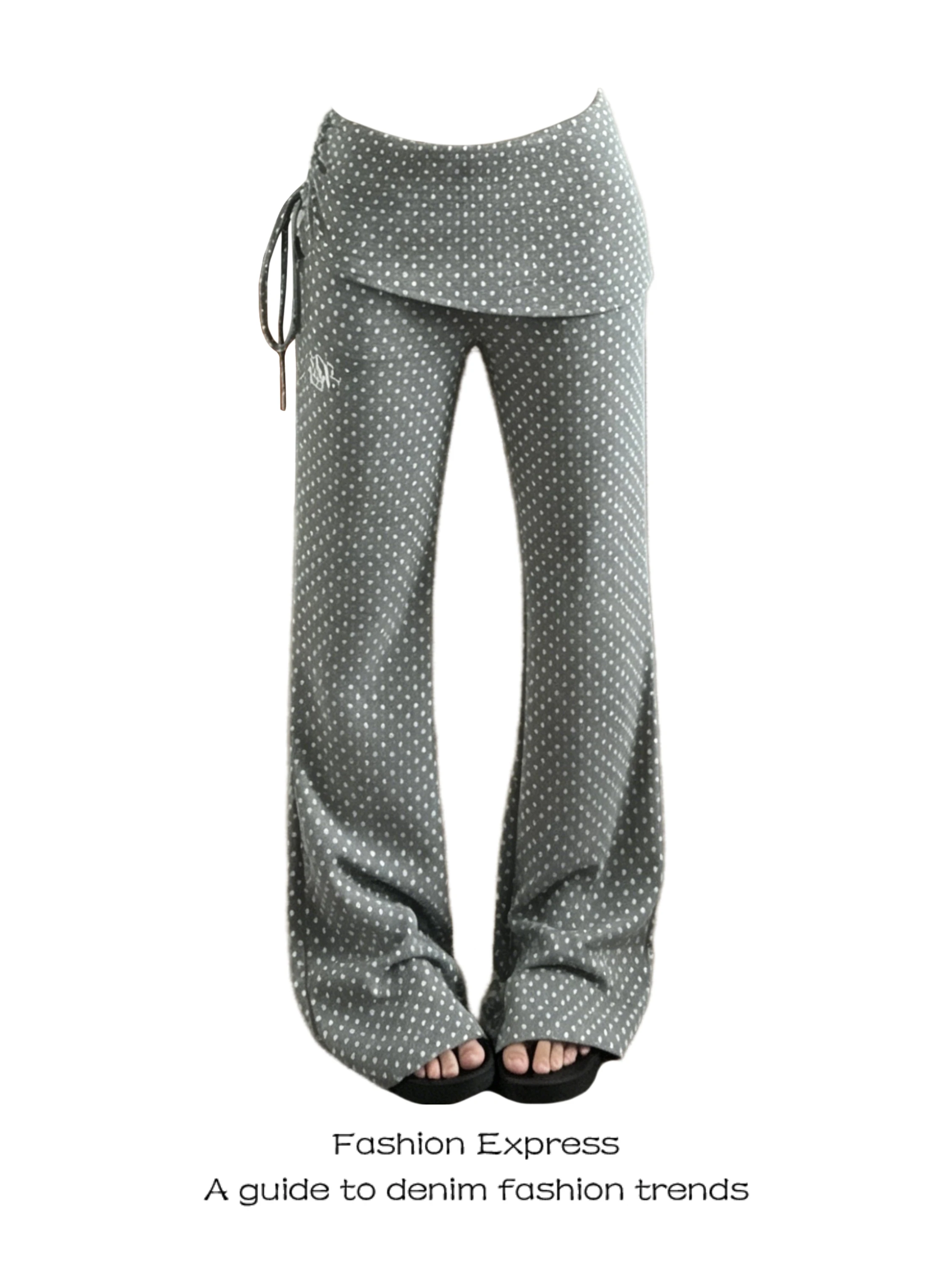 

Polka Dot Flared Pants Women's Summer 2026 Sweet Cool Trendy Drawstring Casual Trousers High Waist Straight Leg Pocket Detail