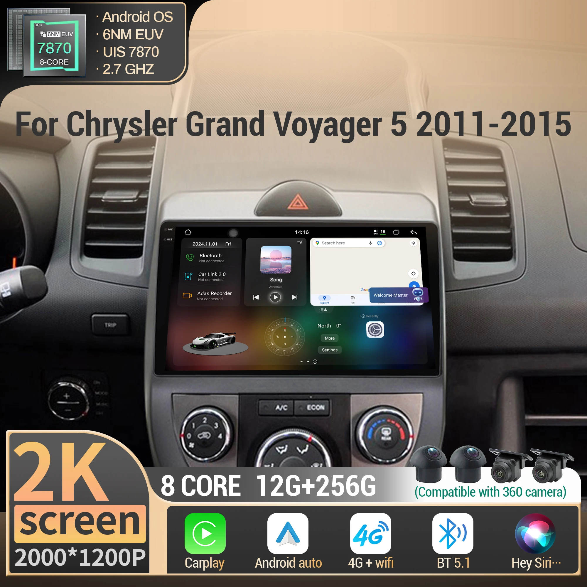 

For Kia Soul 1 AM 2008-2011 Car Radio Wireless BT CarPlay Android 4G GPS Navigation Multimedia CPU 7870 2K QLED Screen Stereo