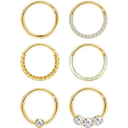 Bobisty Septum Ring 316L Surgical Steel Nose Septum Hoop for Women Men Cartilage Hoop Earring Opal Hinged Nose Ring Lip Piercing