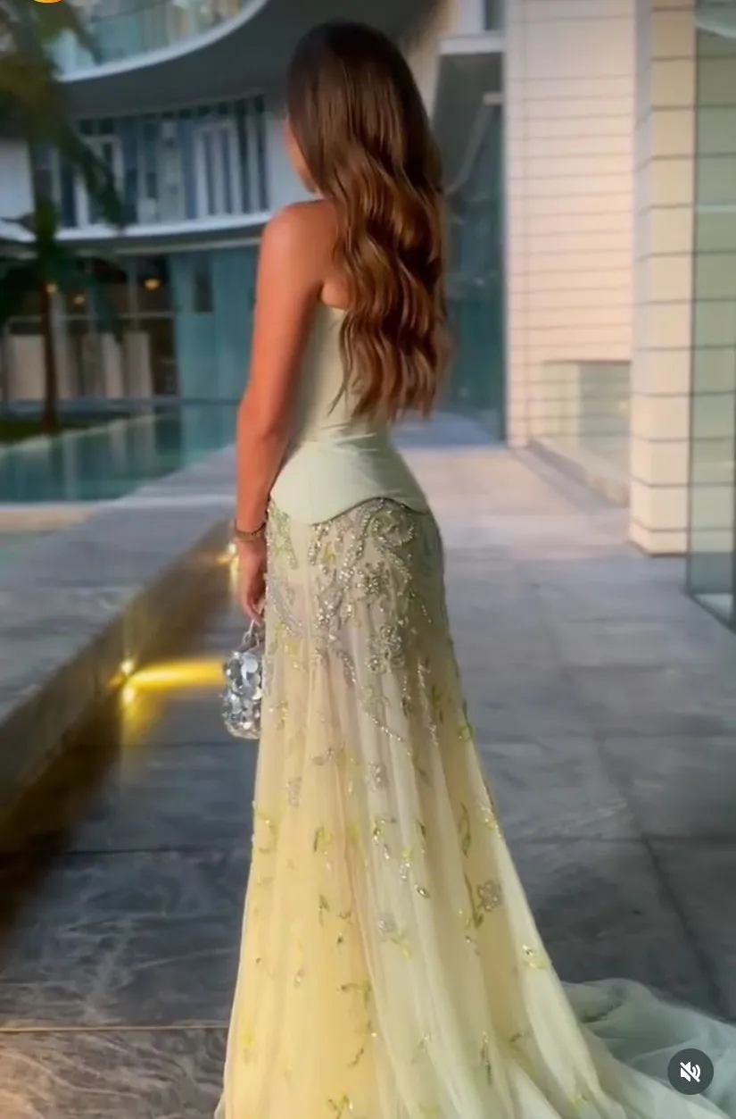 럭셔리 아랍어 파티 드레스 민소매 세이지 여성 드레스 페르시 Strapless Sheer Long Prom 가운 크리스탈 라인 맞춤 제작