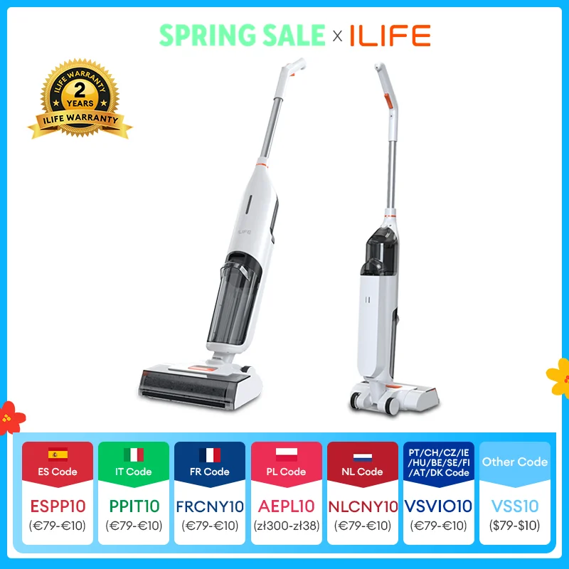 Ilife w90 sem fio molhado seco inteligente esfregão de lavagem, sucção 5500pa, autolimpeza de 1 minuto, grande tanque de água duplo