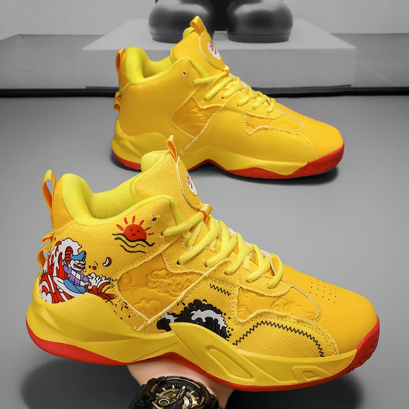 

New Autumn Children Basketball Shoes Thick Soled Anti-slip Kids Casual Sneakers Cartoon Print Fashion Boys Basket Training Shoes