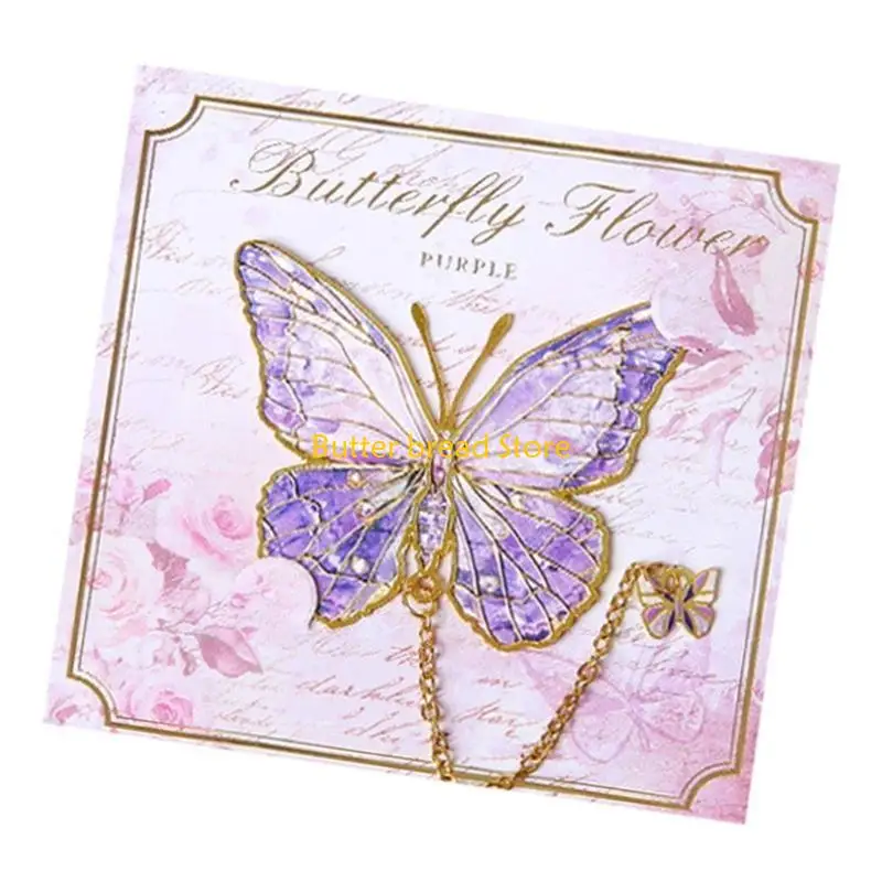 W89C Butterfly Bookmarks Chinese Book Markers Metal Page Markers with Pendant