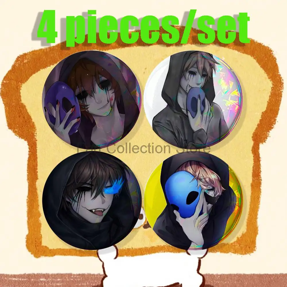 C-Creepypasta Eyeless Jack Brooches for Backpack Accessories 25,32,44,58,75mm Round Enamel Pins 4-piece set Cartoon Anime Badge