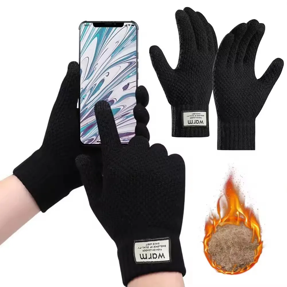 Gestrickte warme Handschuhe für Herbst und Winter, Unisex, dickes Wollfutter, Touchscreen, schneebeständige Handschuhe, Outdoor-Radsport-Sporthandschuhe