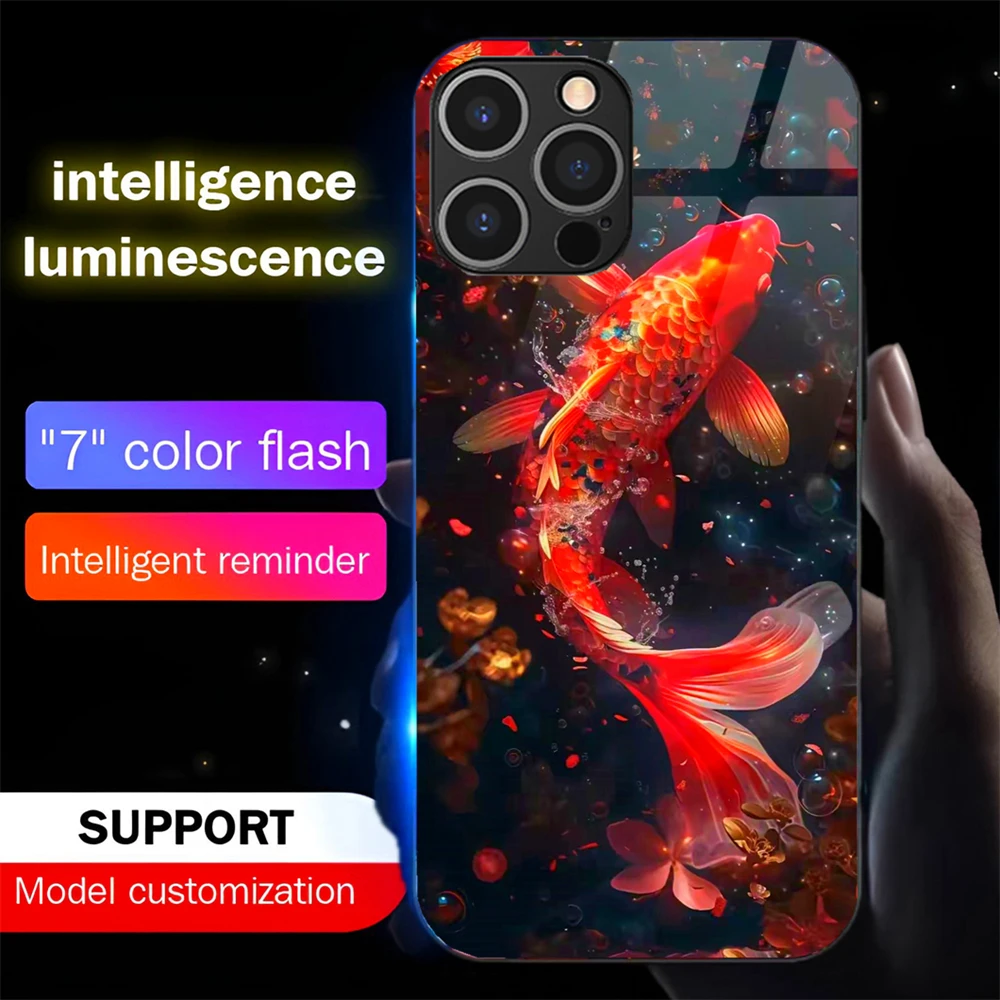 

2025 Lucky Koi Carp LED Light Up Phone Case Glowing Back Cover For Samsung S25 S24 S23 S22 S21 S20 FE Plus Ultra