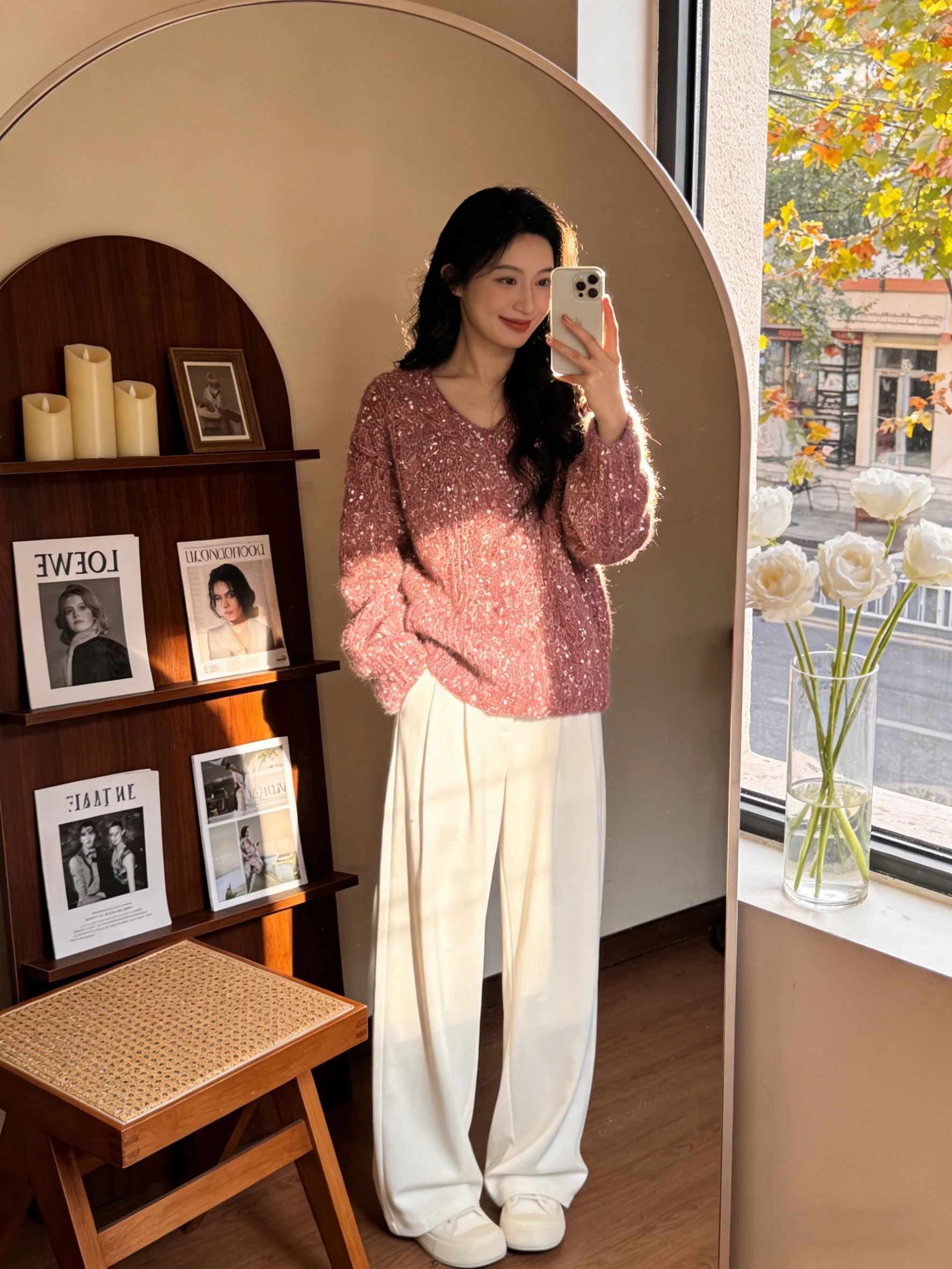 

Женский вязаный свитер с V-образным вырезом, зима 2025, свободный крой, плотный, с блестками, базовый слой, повседневный, комфортный, мягкий, средней толщины