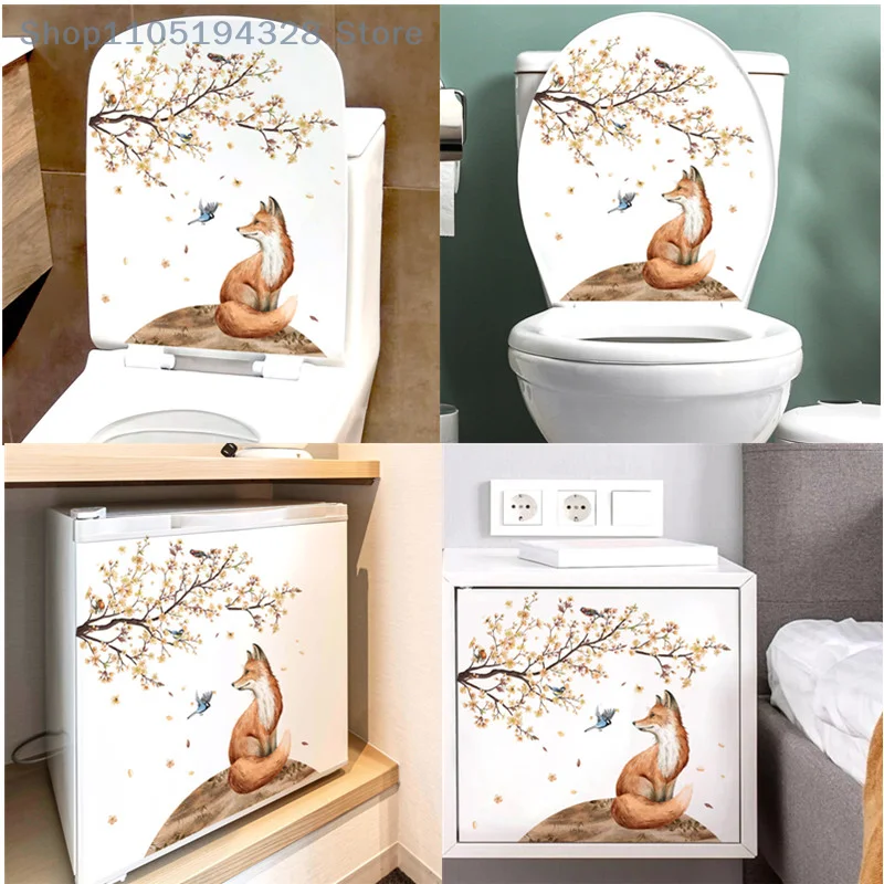 [FN] ساكورا الثعلب الطيور الجدار ملصق الحمام المرحاض الديكور جدارية الشارات عيد الميلاد المرحاض ملصقات ديكور المنزل جدار