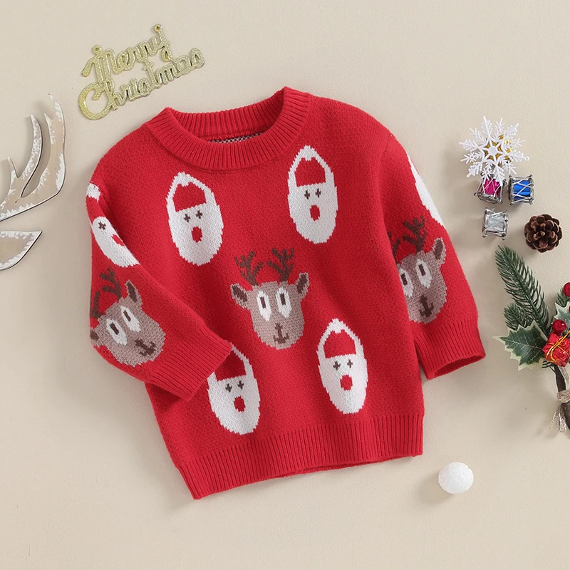 

Children s Christmas Sweater with Reindeer and Snowman Design Crew Neck Long Sleeve Pullover for Toddlers Festive Fall Jumper