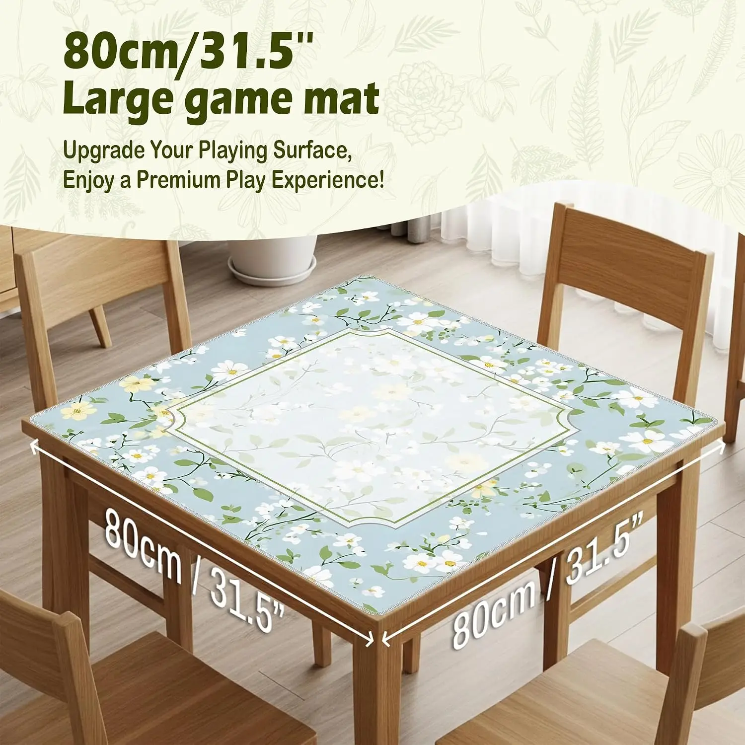 80cm French Country Cottagecore Floral Mahjong Mat Pastel Vintage Style Anti-Slip Noise Reduction Game Mat for Multi Card Games