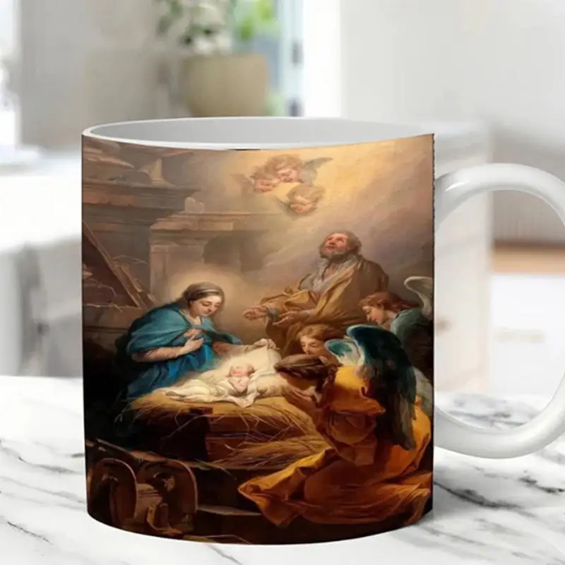 Christian Mug 11oz Christmas Holiday Nativity Scene Ceramic Mugs Religious Holy Night Cup Coffee Mug For Tea Warm Beverages