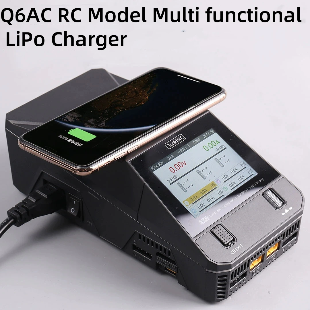 

ToolkitRC Q6AC RC Модель Зарядное устройство для литиевых батарей 1-6S DC1000W 15A Многофункциональное многоязычное 4-канальное XT60