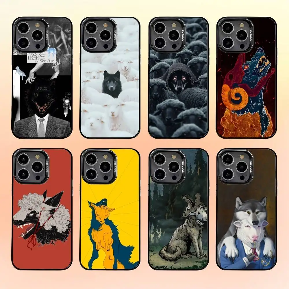 

Sheep in wolf's clothing art Phone Case For iPhone16 15 14 13 12 Pro Max Grey Black Matte Laser Metallic Aurora Funda