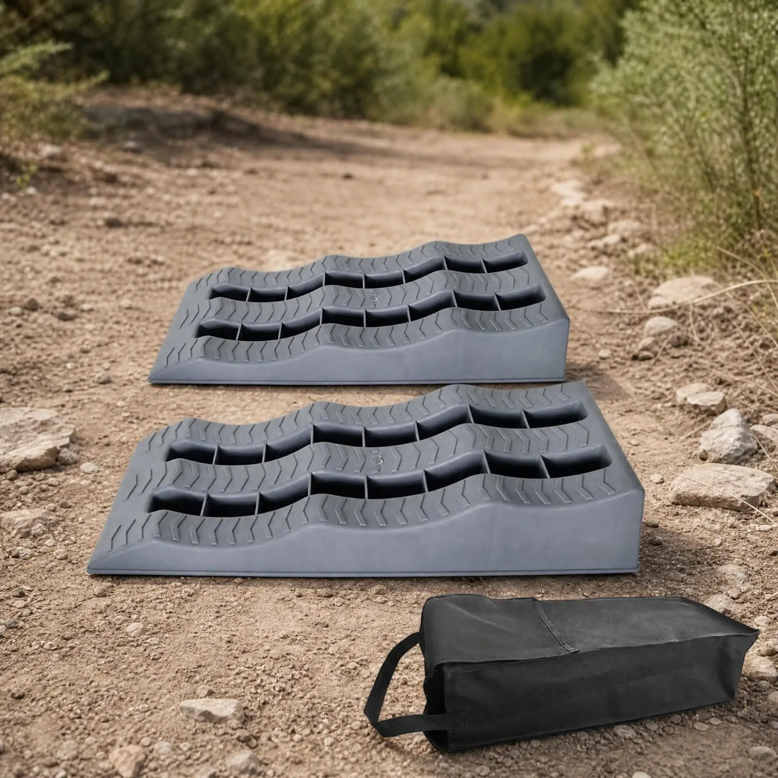 RV Tire Ramp Leveling Block HDPE Heavy Duty Sloped Design for Camper Stabilizing and Anti Slip Use