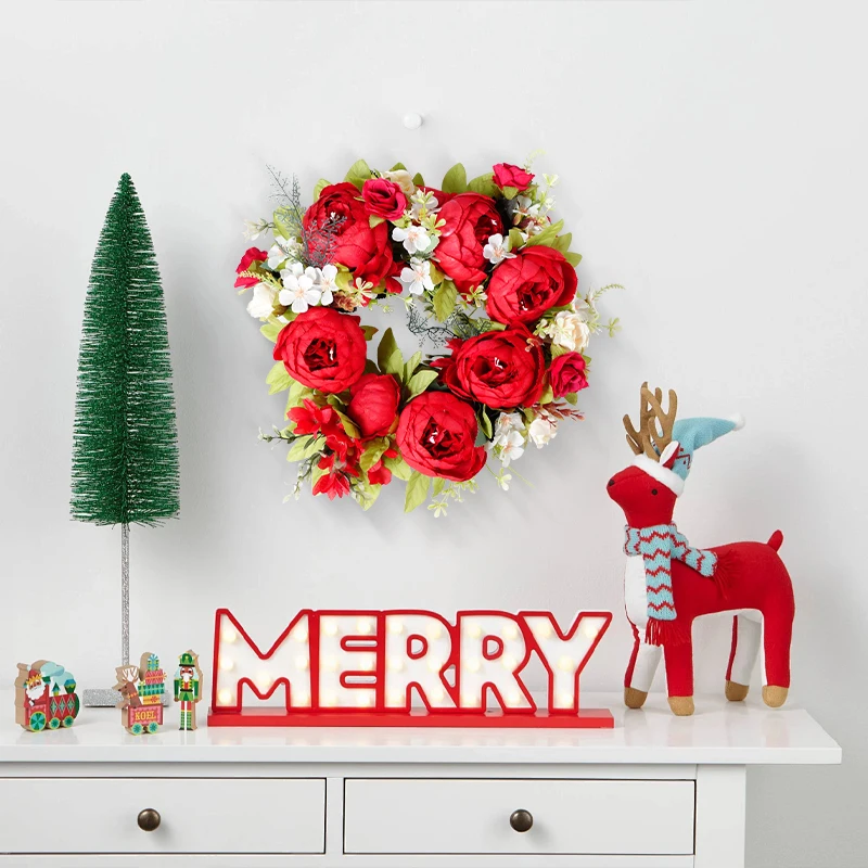 Artificial Peony Wreath Garland Rattan Home Decor Wedding Wreath Flower  Home Christmas Door Decor Wedding Centerpiece