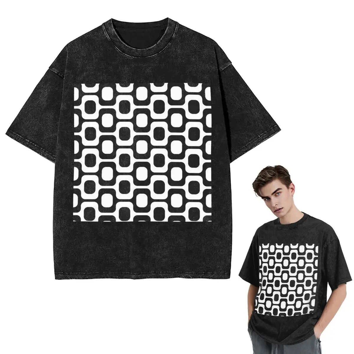 Camisetas Streetwear Ipanema, Camiseta Negra y Blanca Lavada, Camiseta de Manga Corta, Estilo Hip Hop, para Hombre y Mujer
